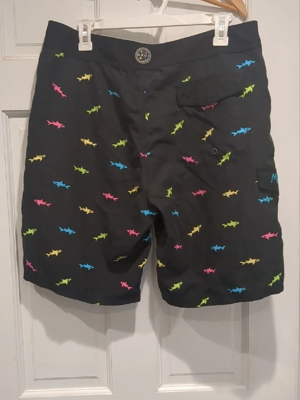 Maui and Sons Black Swim Shorts with Neon Accent Shapes